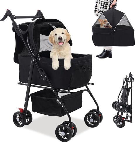 عربة الحيوانات الأليفة 3 في 1، عربات الكلاب القابلة للطي للكلاب المتوسطة 20 كجم، عربة دفع للحيوانات الأليفة للسفر مع مقعد سيارة قابل للفصل in Kuwait