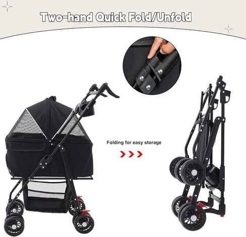 عربة الحيوانات الأليفة 3 في 1، عربات الكلاب القابلة للطي للكلاب المتوسطة 20 كجم، عربة دفع للحيوانات الأليفة للسفر مع مقعد سيارة قابل للفصل in Kuwait