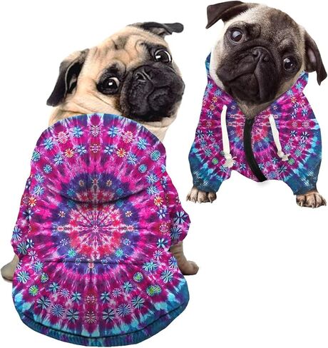 Dog Sweatshirt Pet Hoodie, Tie-dye Purple Concentric Circles Magenta Dog Sweatshirt with Hat, Cat Hooded Shirts Sweatshirts for Small Medium Dogs - M in Saudi Arabia