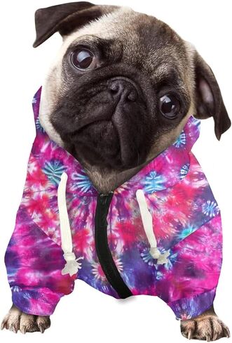 Dog Sweatshirt Pet Hoodie, Tie-dye Purple Concentric Circles Magenta Dog Sweatshirt with Hat, Cat Hooded Shirts Sweatshirts for Small Medium Dogs - M in Saudi Arabia