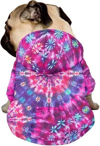 Dog Sweatshirt Pet Hoodie, Tie-dye Purple Concentric Circles Magenta Dog Sweatshirt with Hat, Cat Hooded Shirts Sweatshirts for Small Medium Dogs - M in Saudi Arabia