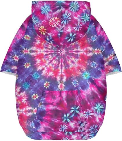 Dog Sweatshirt Pet Hoodie, Tie-dye Purple Concentric Circles Magenta Dog Sweatshirt with Hat, Cat Hooded Shirts Sweatshirts for Small Medium Dogs - M in Saudi Arabia