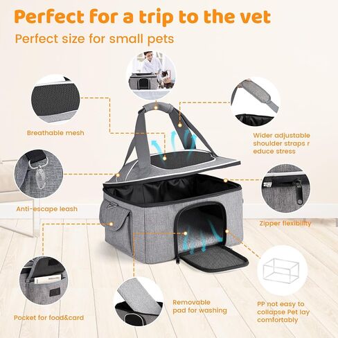 Cat Carrier Soft for 2 Kitten Cats 16x12x11 inches Small Pet Dog Carrier Pet Carrier Airline Approved, Foldable Traval Cat Carrying Bag Under 20lbs in Saudi Arabia