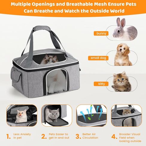 Cat Carrier Soft for 2 Kitten Cats 16x12x11 inches Small Pet Dog Carrier Pet Carrier Airline Approved, Foldable Traval Cat Carrying Bag Under 20lbs in Saudi Arabia