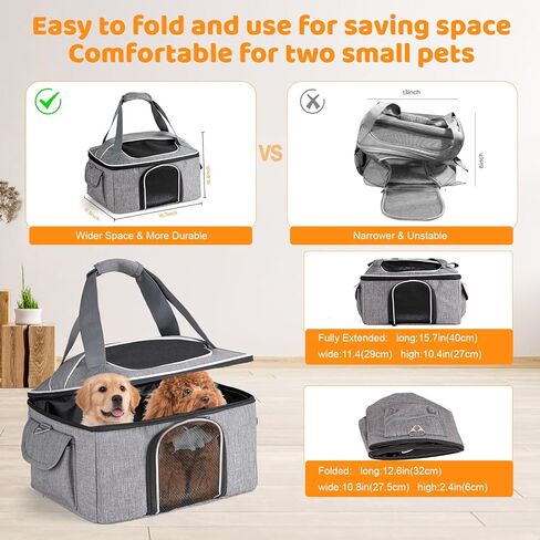Cat Carrier Soft for 2 Kitten Cats 16x12x11 inches Small Pet Dog Carrier Pet Carrier Airline Approved, Foldable Traval Cat Carrying Bag Under 20lbs in Saudi Arabia