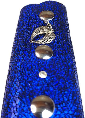COBALT BLUE Glitter 6" inch Leather Hair Wrap | Motorcycle Helmet Ponytail Sleeve Hair Protector & Frizz Saver | Lady Rider Biker Gear Hair Tie Accessory w/Fringe Crystals Made in USA (6 inch) in Saudi Arabia