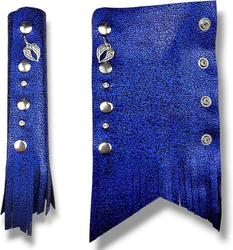 COBALT BLUE Glitter 6" inch Leather Hair Wrap | Motorcycle Helmet Ponytail Sleeve Hair Protector & Frizz Saver | Lady Rider Biker Gear Hair Tie Accessory w/Fringe Crystals Made in USA (6 inch) in Saudi Arabia