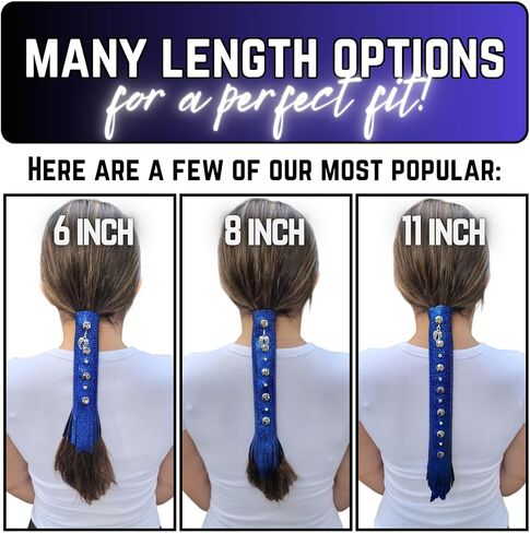 COBALT BLUE Glitter 6" inch Leather Hair Wrap | Motorcycle Helmet Ponytail Sleeve Hair Protector & Frizz Saver | Lady Rider Biker Gear Hair Tie Accessory w/Fringe Crystals Made in USA (6 inch) in Saudi Arabia