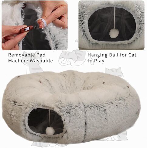 Warmer Plush Cat Play Tunnel Grey With Cat Bed For Indoor Cats Soft Plush Material Tubular Playground Toys Collapsible Multifunctional Cat Toys For Small Medium Large Cat Puppy Cat Play Tunnels （Grey） in Saudi Arabia
