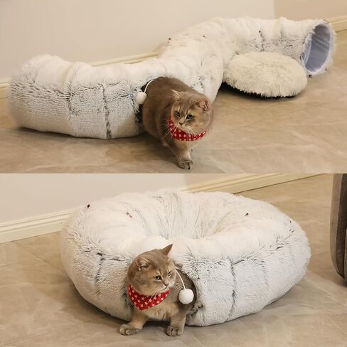 Warmer Plush Cat Play Tunnel Grey With Cat Bed For Indoor Cats Soft Plush Material Tubular Playground Toys Collapsible Multifunctional Cat Toys For Small Medium Large Cat Puppy Cat Play Tunnels （Grey） in Saudi Arabia