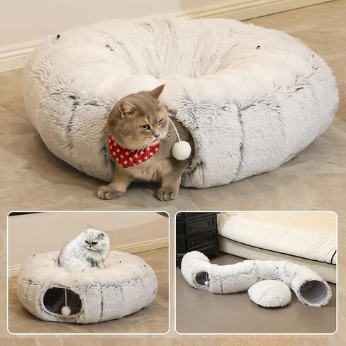 Warmer Plush Cat Play Tunnel Grey With Cat Bed For Indoor Cats Soft Plush Material Tubular Playground Toys Collapsible Multifunctional Cat Toys For Small Medium Large Cat Puppy Cat Play Tunnels （Grey） in Saudi Arabia