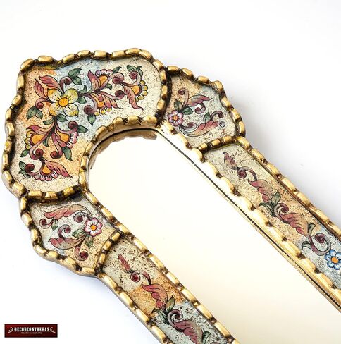 Peruvian Long Narrow mirror 35.4" tall - Painting on glass skinny Mirror for wall home decor - Gold leaf wood framed Narrow Mirror for living room (Gold Frame) in Saudi Arabia