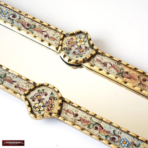 Peruvian Long Narrow mirror 35.4" tall - Painting on glass skinny Mirror for wall home decor - Gold leaf wood framed Narrow Mirror for living room (Gold Frame) in Saudi Arabia