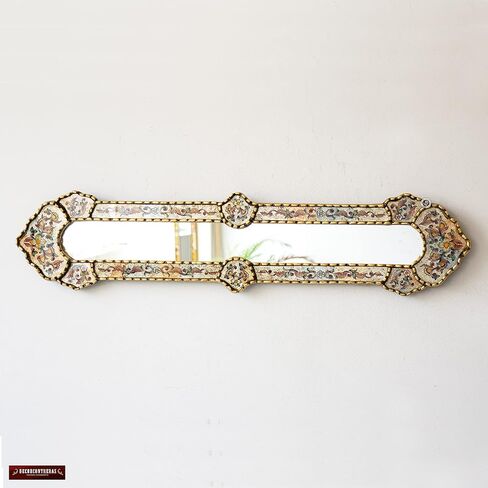 Peruvian Long Narrow mirror 35.4" tall - Painting on glass skinny Mirror for wall home decor - Gold leaf wood framed Narrow Mirror for living room (Gold Frame) in Saudi Arabia