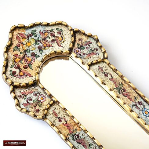 Peruvian Long Narrow mirror 35.4" tall - Painting on glass skinny Mirror for wall home decor - Gold leaf wood framed Narrow Mirror for living room (Gold Frame) in Saudi Arabia