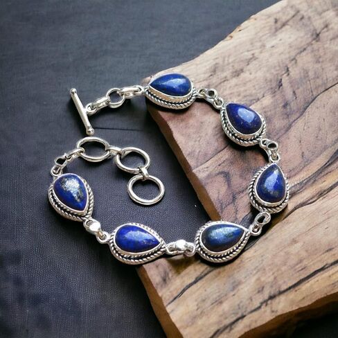 Labradorite Stone Bracelet, Silver overlay Pear Shape 7x10 MM Natural Gemstones Bracelet, Handmade Link Bracelet Jewelry Women's Day Gift For Mom Wife Sister Her (labradorite) in Saudi Arabia