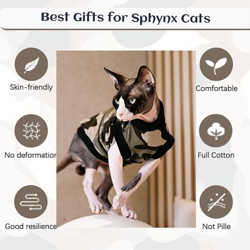 Bonaweite Sphynx Cat Vest, Cat Shirts for Cats Only, Cute Black Camouflage Print Cat Daily Wear Clothes for Devon Rex Cats Summer, Sleeveless Hairless Cat Vest, Kitten Sweater Pajamas for All Season in Saudi Arabia