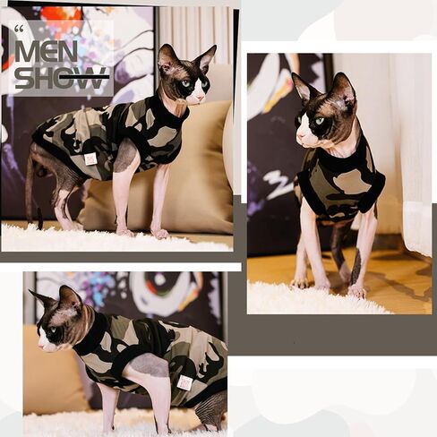 Bonaweite Sphynx Cat Vest, Cat Shirts for Cats Only, Cute Black Camouflage Print Cat Daily Wear Clothes for Devon Rex Cats Summer, Sleeveless Hairless Cat Vest, Kitten Sweater Pajamas for All Season in Saudi Arabia