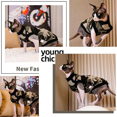 Bonaweite Sphynx Cat Vest, Cat Shirts for Cats Only, Cute Black Camouflage Print Cat Daily Wear Clothes for Devon Rex Cats Summer, Sleeveless Hairless Cat Vest, Kitten Sweater Pajamas for All Season in Saudi Arabia