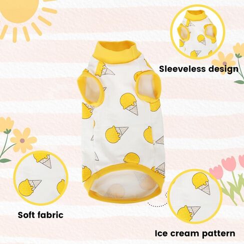Sphynx Cat Shirt &Sun Hat Set, Breathable Stretchy Cat Clothes Suit, Soft Hairless Cats Shirt, Sleeveless Suit for Cats (Purple leopard pattern, Small) (Yellow Ice Cream, XL(6.5-8.5lbs)) in Saudi Arabia