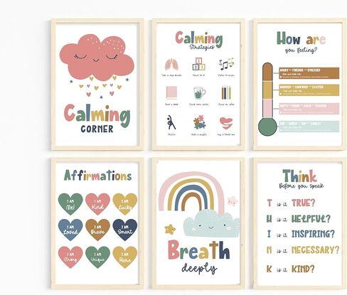Wowsweet-Calming Corner Classroom Posters,Mental Health Posters Therapy Office Decor,Calm Down Corner Wall Art for Kids Toddler Classroom Preschool Home school Decoration,Unframed (8X10'' Unframed) in Saudi Arabia