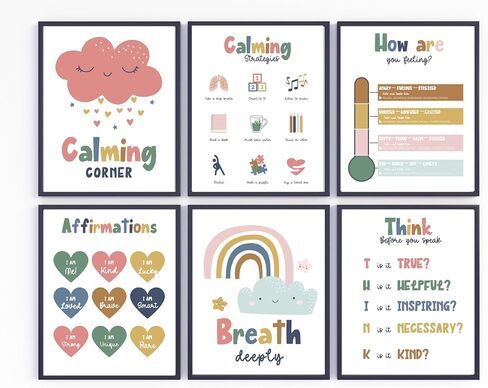 Wowsweet-Calming Corner Classroom Posters,Mental Health Posters Therapy Office Decor,Calm Down Corner Wall Art for Kids Toddler Classroom Preschool Home school Decoration,Unframed (8X10'' Unframed) in Saudi Arabia