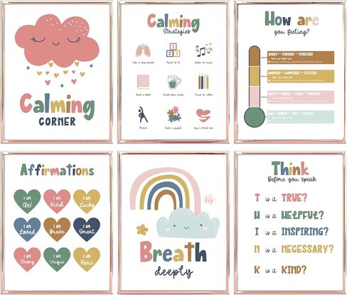 Wowsweet-Calming Corner Classroom Posters,Mental Health Posters Therapy Office Decor,Calm Down Corner Wall Art for Kids Toddler Classroom Preschool Home school Decoration,Unframed (8X10'' Unframed) in Saudi Arabia