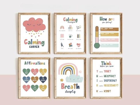 Wowsweet-Calming Corner Classroom Posters,Mental Health Posters Therapy Office Decor,Calm Down Corner Wall Art for Kids Toddler Classroom Preschool Home school Decoration,Unframed (8X10'' Unframed) in Saudi Arabia
