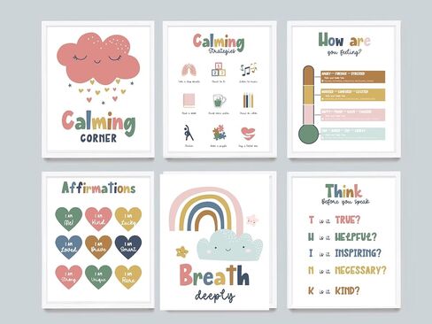 Wowsweet-Calming Corner Classroom Posters,Mental Health Posters Therapy Office Decor,Calm Down Corner Wall Art for Kids Toddler Classroom Preschool Home school Decoration,Unframed (8X10'' Unframed) in Saudi Arabia