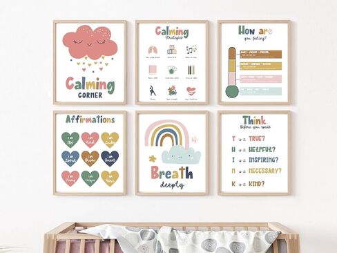 Wowsweet-Calming Corner Classroom Posters,Mental Health Posters Therapy Office Decor,Calm Down Corner Wall Art for Kids Toddler Classroom Preschool Home school Decoration,Unframed (8X10'' Unframed) in Saudi Arabia