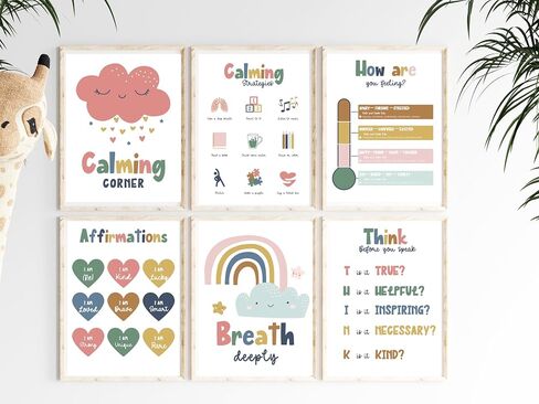 Wowsweet-Calming Corner Classroom Posters,Mental Health Posters Therapy Office Decor,Calm Down Corner Wall Art for Kids Toddler Classroom Preschool Home school Decoration,Unframed (8X10'' Unframed) in Saudi Arabia