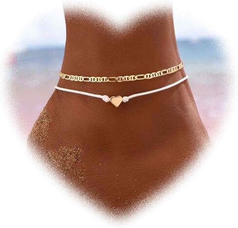 Bohemian Layered Heart Anklet Gold Love Heart Ankle Bracelet Woven Rope Anklets Chain Bracelet Adjustable Beach Anklets Summer Beach Foot Chain Jewelry for Girls Gifts in Kuwait