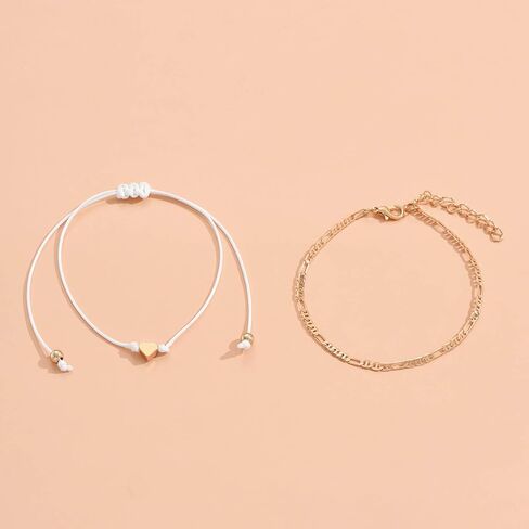 Bohemian Layered Heart Anklet Gold Love Heart Ankle Bracelet Woven Rope Anklets Chain Bracelet Adjustable Beach Anklets Summer Beach Foot Chain Jewelry for Girls Gifts in Kuwait