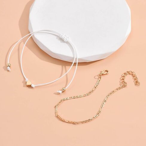 Bohemian Layered Heart Anklet Gold Love Heart Ankle Bracelet Woven Rope Anklets Chain Bracelet Adjustable Beach Anklets Summer Beach Foot Chain Jewelry for Girls Gifts in Kuwait