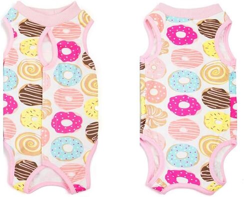 Recovery Suit for Cats Small Dogs Cotton Breathable Soft E-Collar Alternative with Sticker Surgery Suit Ideal for Cats Small Dogs Abdominal Wounds Skin Diseases,Donut Pattern in Saudi Arabia