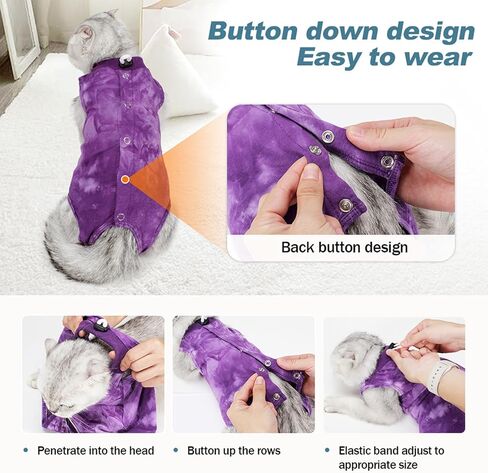 بدلة شفاء للقطط من الأمراض الجلدية قابلة للتنفس، بدلة شفاء بعد الجراحة للقطط، طوق إلكتروني بديل للقطط والكلاب، بدلة بيجامة مضادة لللعق (أزرق S) in Kuwait