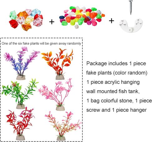 wuweot خزان الأسماك المعلق على الحائط، 9 بوصة نبات الأكريليك تررم حوض السمك حوض السمك، ديكور الحائط فقاعة الأسماك النباتية مع النباتات وهمية والحجر الملون (0.5 جالون السمك) in Kuwait