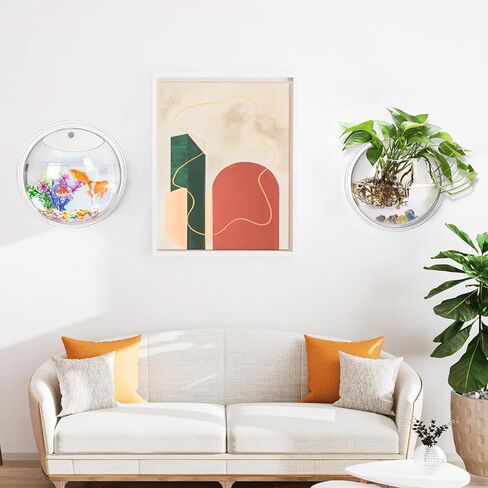 wuweot خزان الأسماك المعلق على الحائط، 9 بوصة نبات الأكريليك تررم حوض السمك حوض السمك، ديكور الحائط فقاعة الأسماك النباتية مع النباتات وهمية والحجر الملون (0.5 جالون السمك) in Kuwait