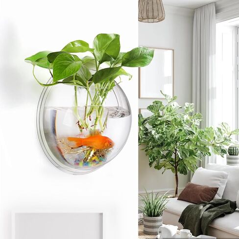 wuweot خزان الأسماك المعلق على الحائط، 9 بوصة نبات الأكريليك تررم حوض السمك حوض السمك، ديكور الحائط فقاعة الأسماك النباتية مع النباتات وهمية والحجر الملون (0.5 جالون السمك) in Kuwait