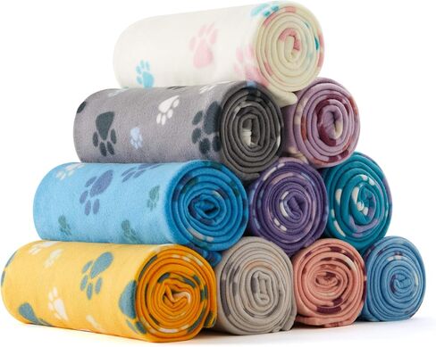 Puppy King Multiple Pack Puppy Kitten Blanket with Paw Print, Small Size Polar Fleece Blankets for Small Dogs and Cats, Colorful,29.5x24 in Saudi Arabia