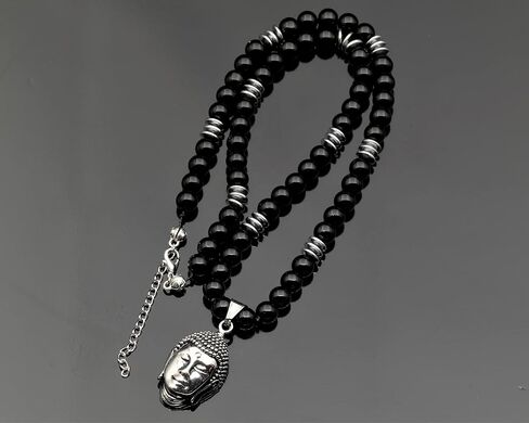 ElisaJewelryArt - قلادة بوذا من الفولاذ المقاوم للصدأ قلادة من حجر الحمم البركانية الأسود الطبيعي مطرز بالأحجار الكريمة الأصلية بقوة مشبك إغلاق قلادة للجنسين (22، حجر الحمم البركانية) in Saudi Arabia