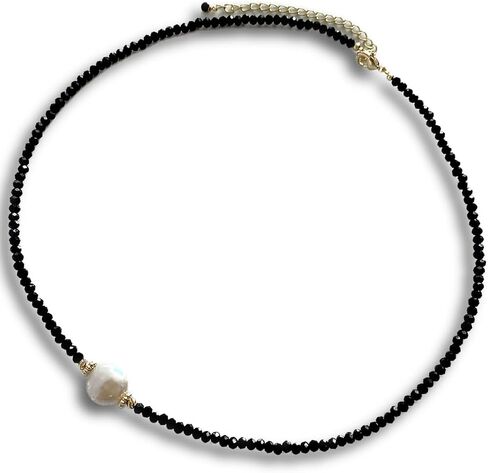 Handmade Natural Baroque Freshwater Pearl Necklace, Sweet Gift of Love, 14K Gold-Plated Winding Design, Multiple Wearing Methods, Versatile Style (Black Spinel&Pearl Buttons) in Saudi Arabia