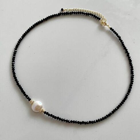 Handmade Natural Baroque Freshwater Pearl Necklace, Sweet Gift of Love, 14K Gold-Plated Winding Design, Multiple Wearing Methods, Versatile Style (Black Spinel&Pearl Buttons) in Saudi Arabia