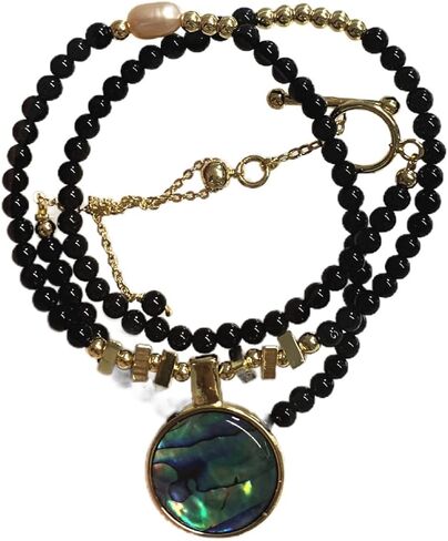 Handmade Natural Baroque Freshwater Pearl Necklace, Sweet Gift of Love, 14K Gold-Plated Winding Design, Multiple Wearing Methods, Versatile Style (Black Spinel&Pearl Buttons) in Saudi Arabia