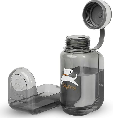 OllyDog OllyBottle، زجاجة مياه للكلاب، موزع مياه للحيوانات الأليفة مع وعاء قابل للفصل، ملحقات الحيوانات الأليفة للمشي في الهواء الطلق، والمشي لمسافات طويلة، والسفر (600 مل، رمادي) in Kuwait