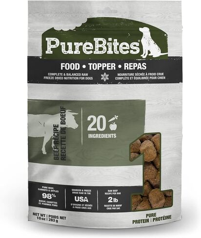 PureBites طعام الكلاب المجفف باللحم البقري • الجزء العلوي، 20 مكونًا، صنع في الولايات المتحدة الأمريكية، 10 أونصة in Kuwait