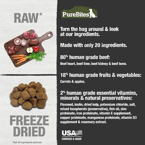 PureBites طعام الكلاب المجفف باللحم البقري • الجزء العلوي، 20 مكونًا، صنع في الولايات المتحدة الأمريكية، 10 أونصة in Kuwait