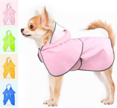 BSEEN Reflective Dog Rain Jacket- Waterproof Puppy Raincoats, Lightweight Dog Rain Coats, Adjustable Hooded Dog Poncho with Transparent Cap Brim (Pink, Small) in Saudi Arabia