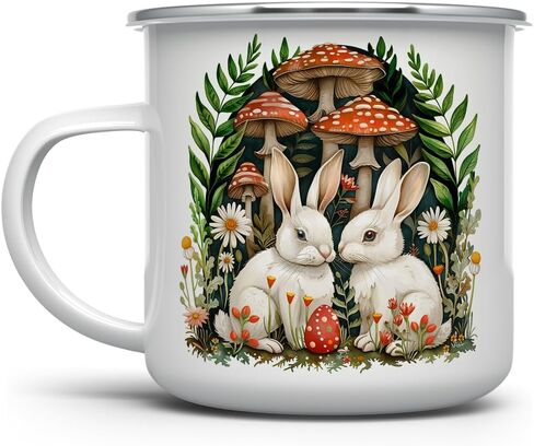 Woodland Bunnies Cottagecore Cozy Campfire Coffee Tea Hot Chocolate Mug, Spring Forest Mushroom Nature Camping Cup, Easter Gift (12oz) in Saudi Arabia