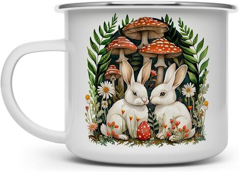 Woodland Bunnies Cottagecore Cozy Campfire Coffee Tea Hot Chocolate Mug, Spring Forest Mushroom Nature Camping Cup, Easter Gift (12oz) in Saudi Arabia